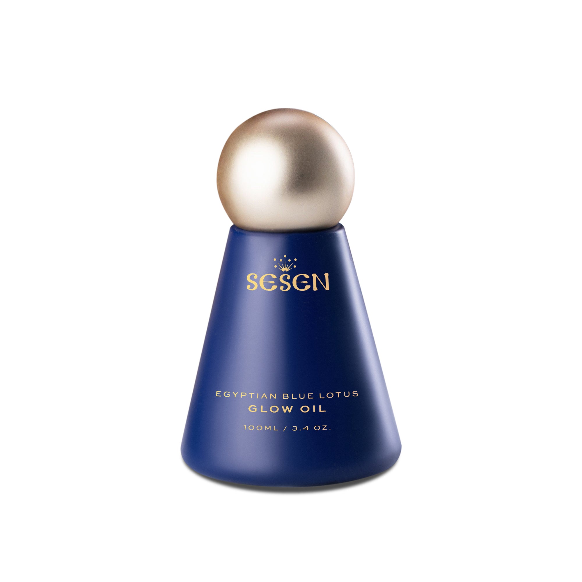 Blue bottle with gold cap on a white background